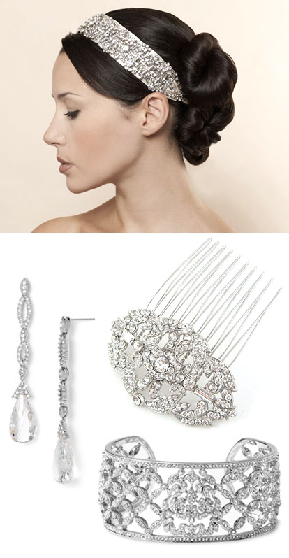 glamorous rhinestone jewelry and hair accessories for a vintage inspired wedding