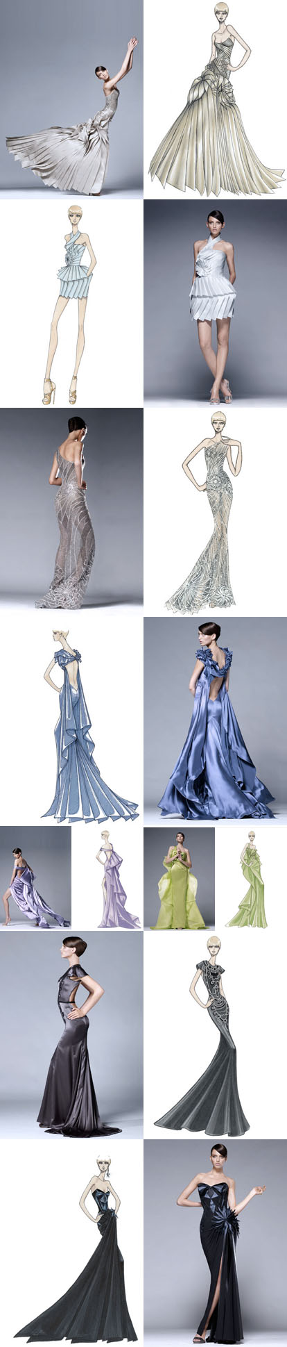 Altlier Versace couture dresses and design sketches by Donatella Versace