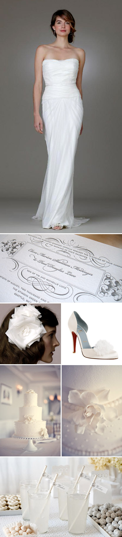 Amy Kuschel's 2010 wedding dress collection, Kai wedding gown, romantic white on white wedding color palette