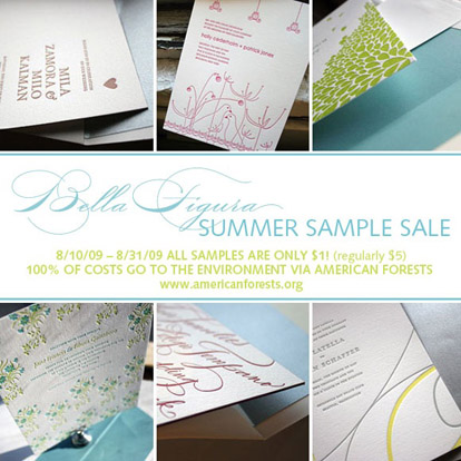 eco-friendly letterpress wedding invitation sample sale from Bella Figura, benefitting American Forests