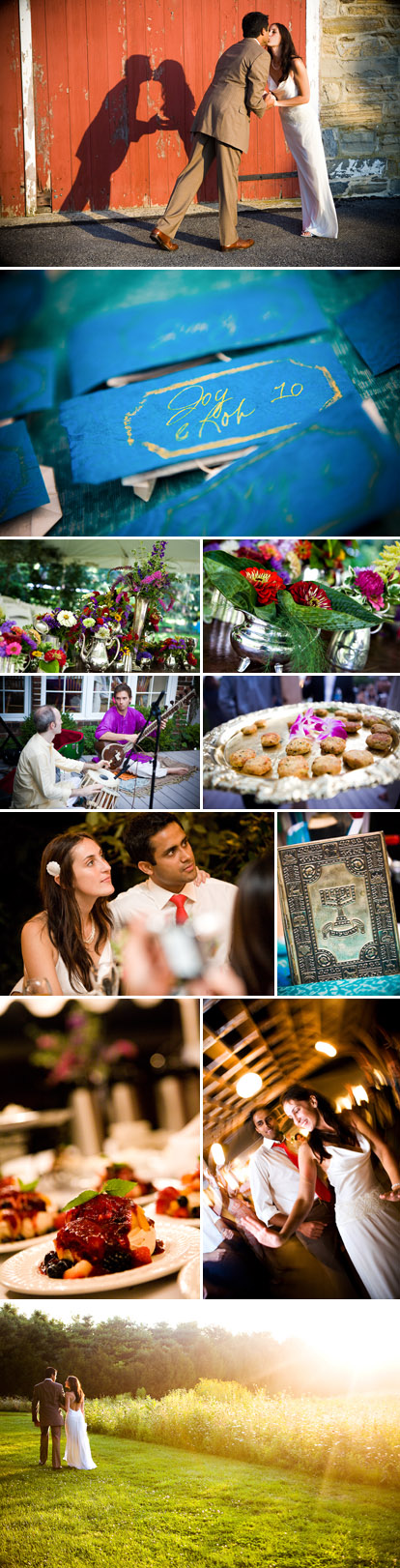 Summer backyard family wedding ceremony and reception in Pennsylvania, red, teal and peacock blue wedding color palette, images by Jihan Abdalla