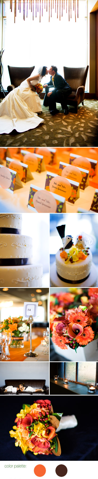 Orange and chocolate brown wedding color palette, Images by GH Kim Photography