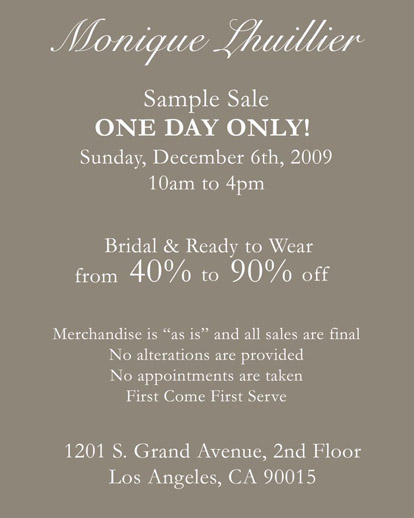 Monique Lhuillier Los Angeles wedding dress sample sale