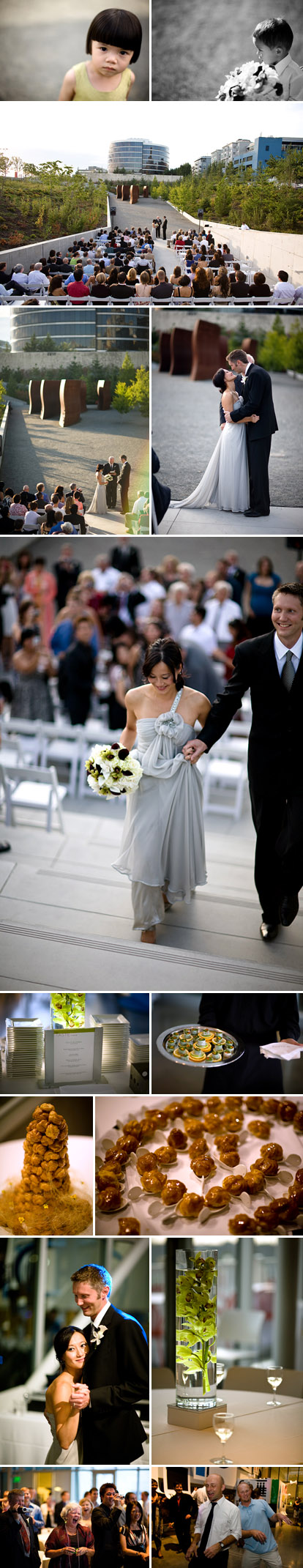 Bradley Hanson Photography, green and brown color palette, modern wedding at the Seattle Olympic Sculpture Park