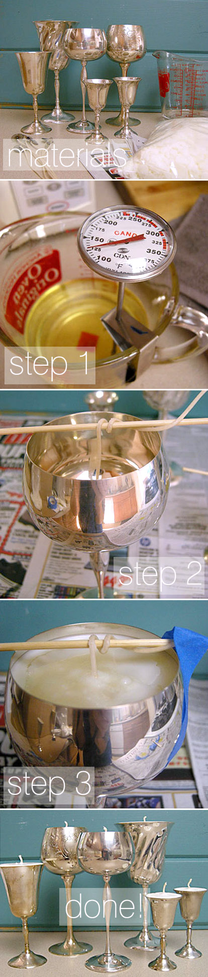 DIY vintage goblet votives for a wedding from Sunset magazine