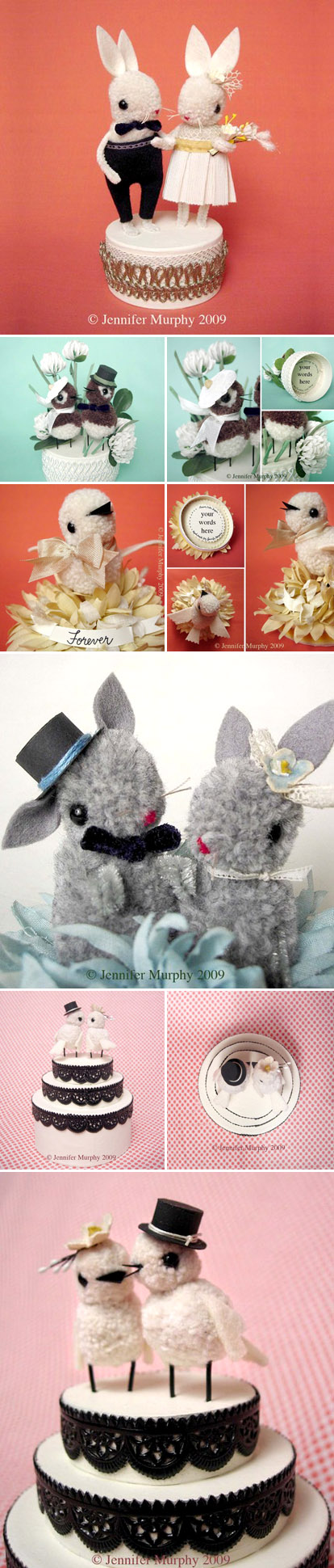 Vintage inspired hand made wedding cake toppers by Jennifer Murphy