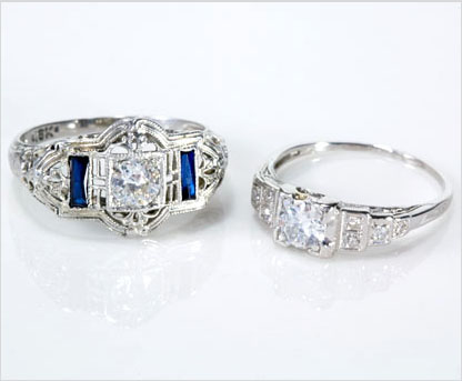 Antique, vintage and estate Art Deco wedding rings and engagement rings, alternative wedding rings