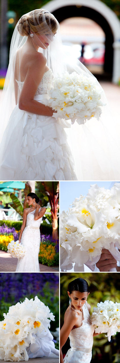 White and yellow wedding bouquet made of white japhet orchids and stephanotis, image by La Vie Photography