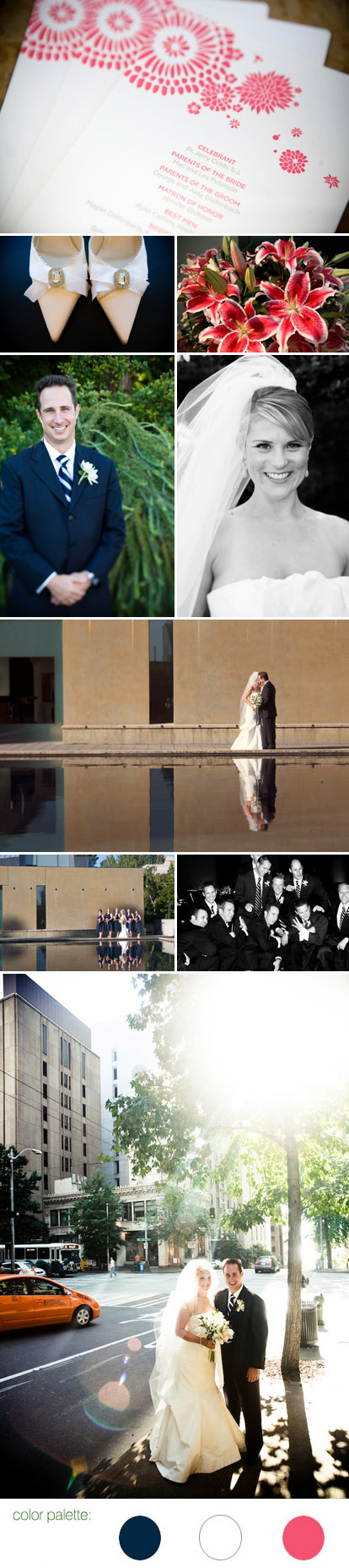 Downtown Seattle modern wedding, fuchsia, blue and white wedding color palette, images by One Thousand Words Photography