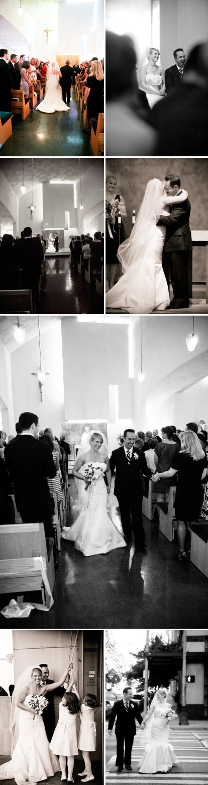 Non-traditional wedding ceremony at Chapel of St. Ignatius in Seattle, fuchsia, blue and white wedding color palette, images by One Thousand Words Photography