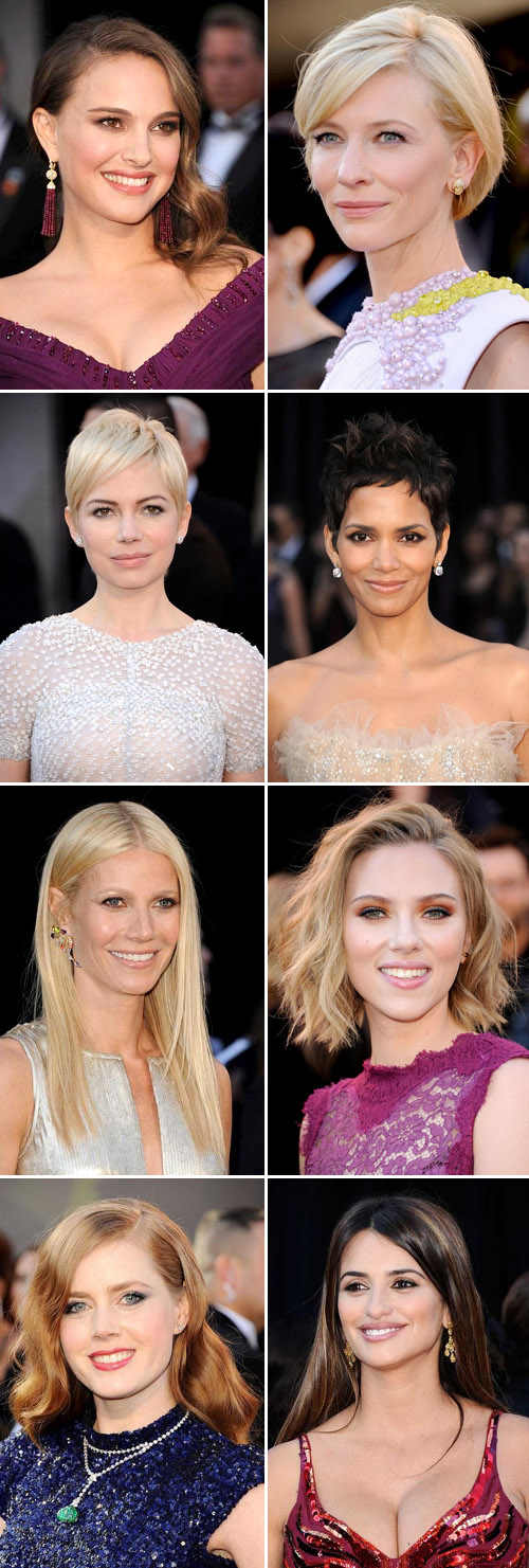 Academy Awareds red carpet hairstyles for weddings, Natalie Portman, Cate Blanchett, Michelle Williams, Halle Berry, Gwyneth Paltrow, Scarlett Johansson, Amy Adams and Penelope Cruz, images via Yahoo Movies