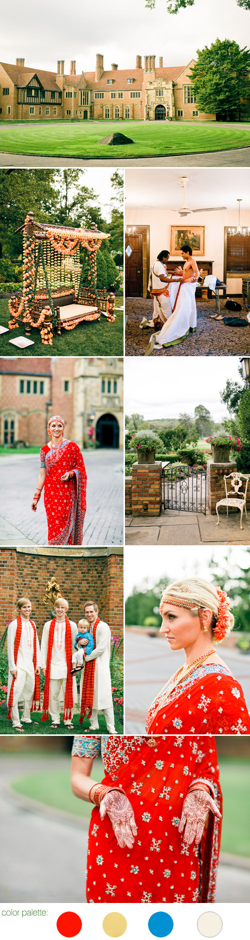 Colorful Hindu real wedding at Meadbrook Hall in Rochester, Michigan, photos by Harrison Studio