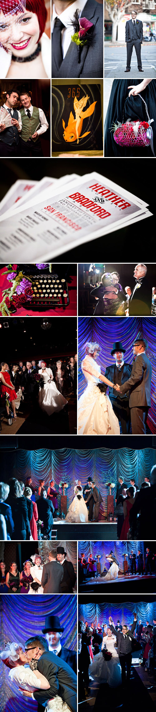 Vaudeville and burlesque inspired wedding at Bimbo's 365 Club in San Francisco, California, photographed by Jules Bianchi