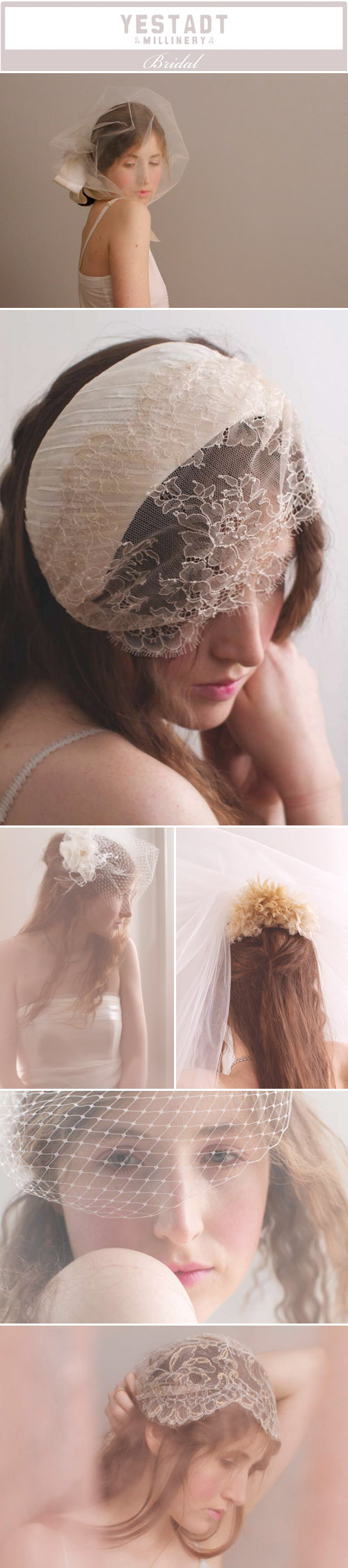 stylish handmade bridal hats, veils and hair accessories by Yestadt Millinery