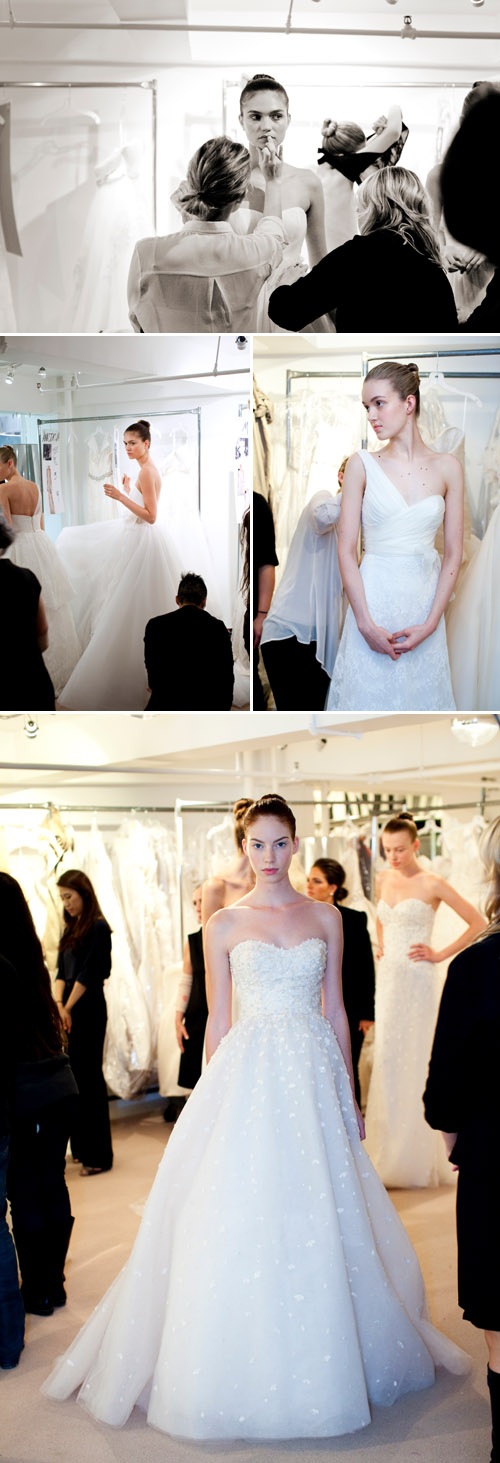 backstage photos at Christos wedding fashion show during NYC bridal market 2011, photos by Merri Cyr and Mark Walker of Merri Cyr Weddings