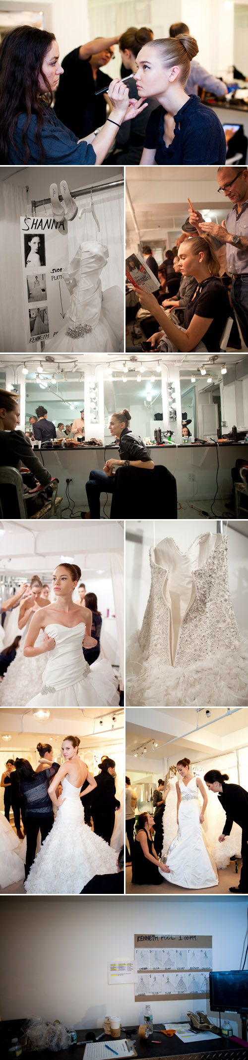 backstage photos at Kenneth Pool wedding fashion show during NYC bridal market 2011, photos by Merri Cyr and Mark Walker of Merri Cyr Weddings