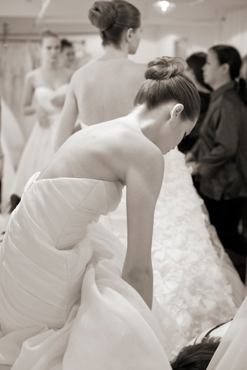 backstage photos at Kenneth Pool wedding fashion show during NYC bridal market 2011, photos by Merri Cyr and Mark Walker of Merri Cyr Weddings