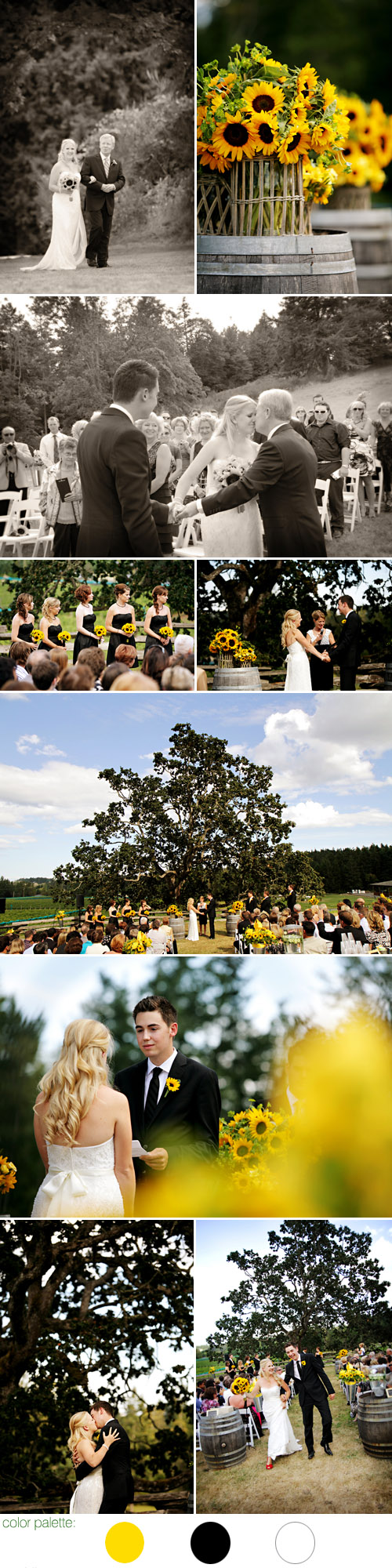 summer sunflower vineyard wedding at Church & State Winery in Brentwood Bay, BC, photos by Chris + Lynn