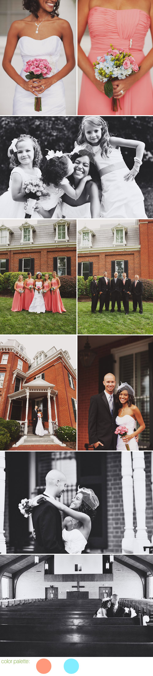 coral and Carolina blue wedding color ideas from a North Carolina wedding, photos by Caroline Ghetes