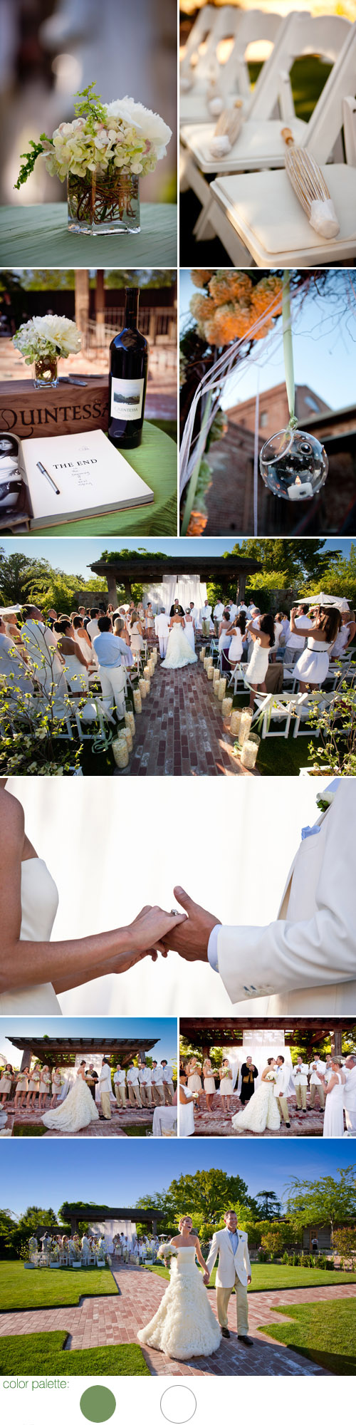 sophisticated Napa Valley vineyard wedding at The Vintage Estate, Vera Wang wedding dress, white, pink and green wedding color ideas, photos by Catherine Hall Studios