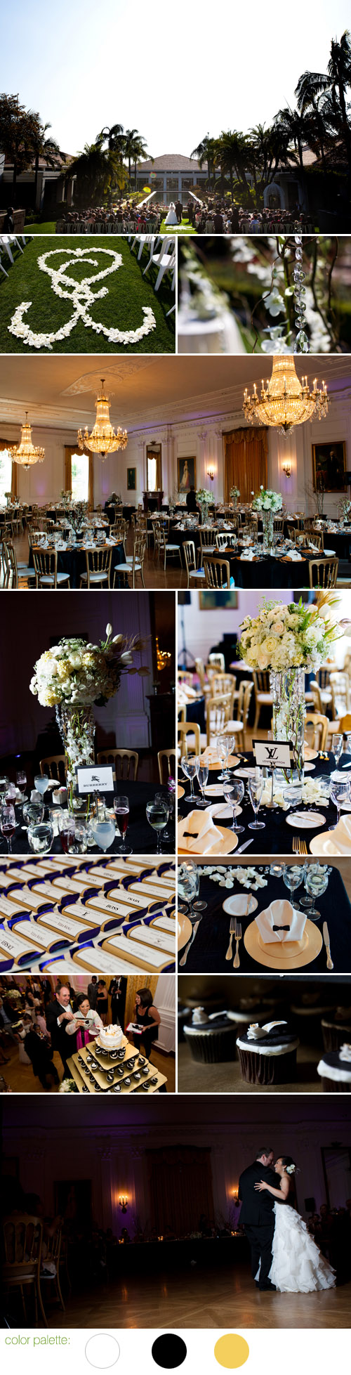 fashion magazine inspired wedding decor, black white and gold wedding color ideas, photos by D. Park Photography