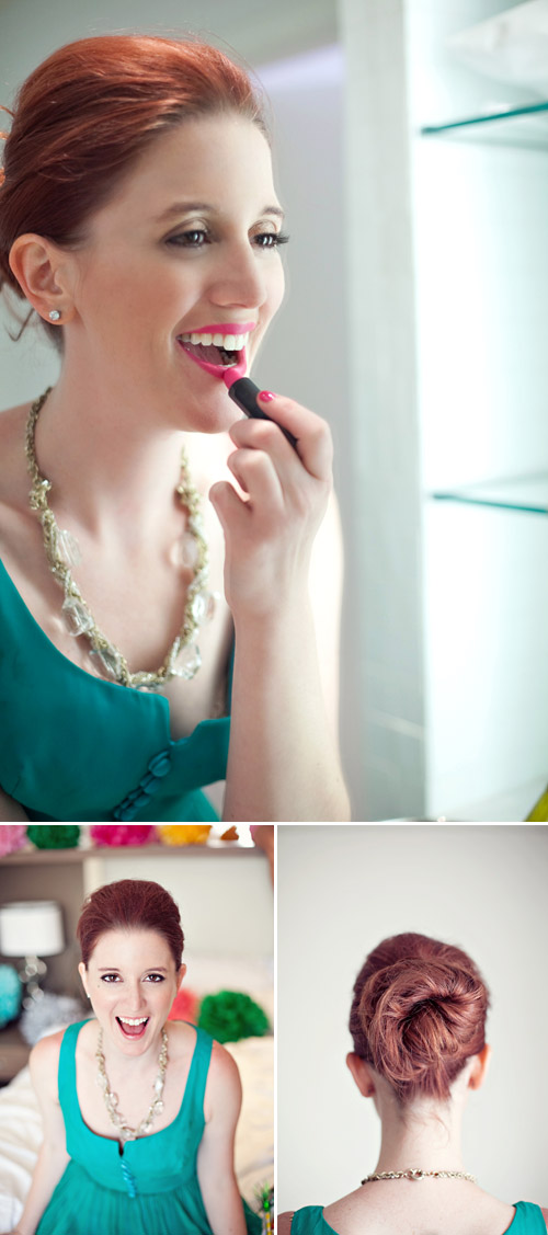 bright pink lipstick, wedding inspiration from Fiore Beauty, image by Heather Kincaid Photography