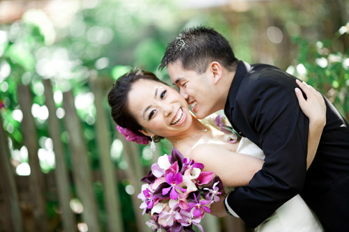 fuchsia, pink, purple and ivory wedding at the Allied Arts Guild in Menlo Park, California, photo by Caroline Tran Photographer