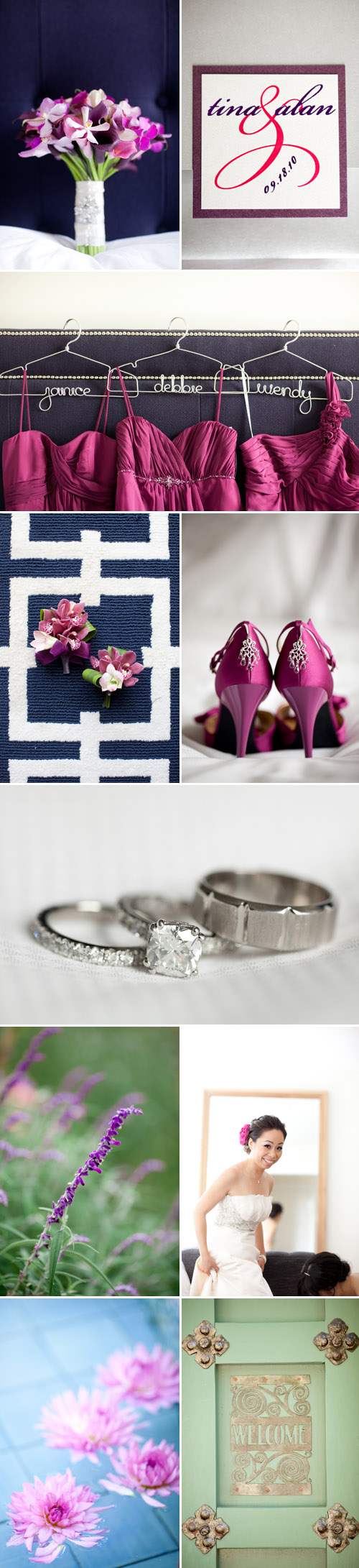 fuchsia, pink, purple and ivory wedding at the Allied Arts Guild in Menlo Park, California, photo by Caroline Tran Photographer