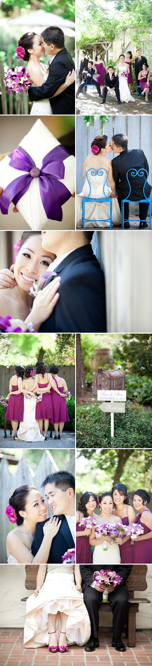 fuchsia, pink, purple and ivory wedding at the Allied Arts Guild in Menlo Park, California, photo by Caroline Tran Photographer