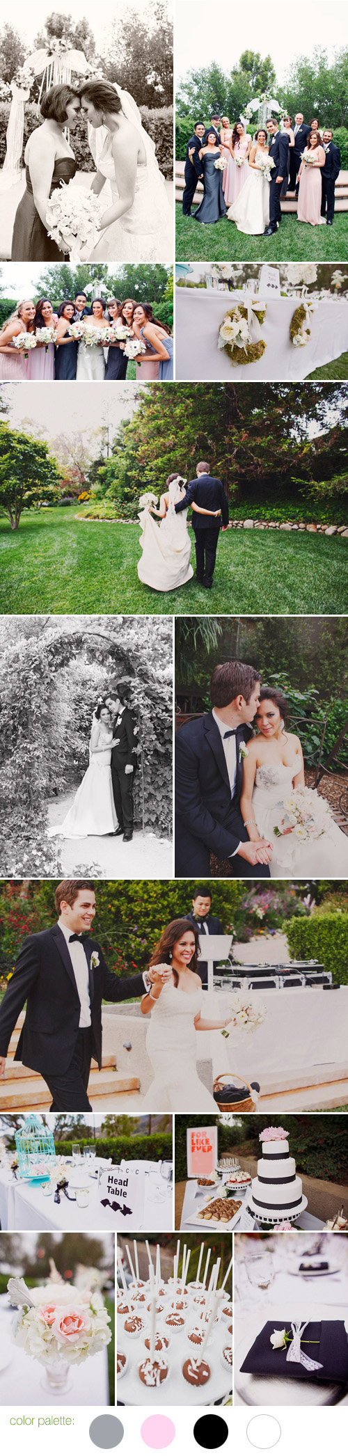 blush pink, dove gray, black and white Great Gatsby and Coco Chanel inspired wedding at Maravilla Gardens, California, photos by Christine Farah Photography