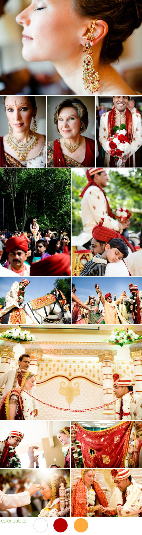 bride and groom getting ready - Indian wedding ceremony details - white, gold, and deep red wedding colors - photos by Portland, Oregon based wedding photographer Aaron Courter