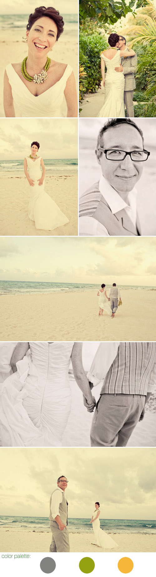colorful destination wedding at Le Reve Resort in Playa Del Carmen, Mexico, green, yellow and gray wedding color ideas, Paco and Betty Photography
