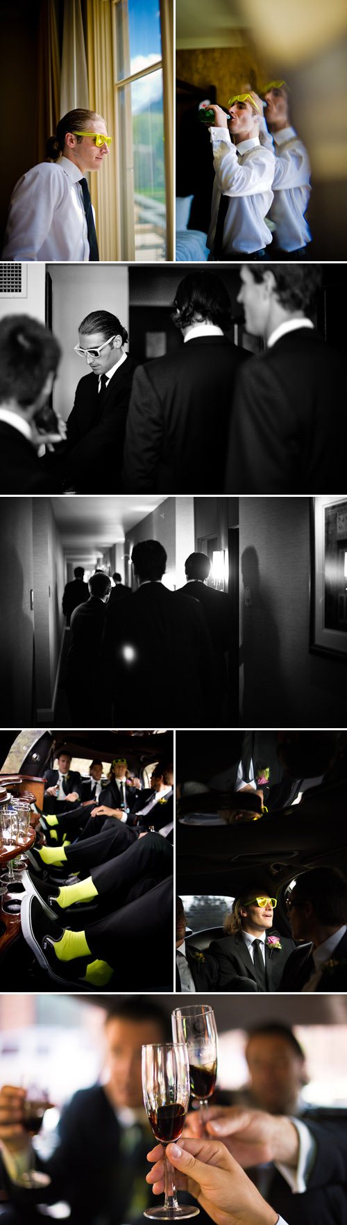 A groom and his groomsmen getting ready on the wedding day, creative Colorado wedding photos from Chowen Photography