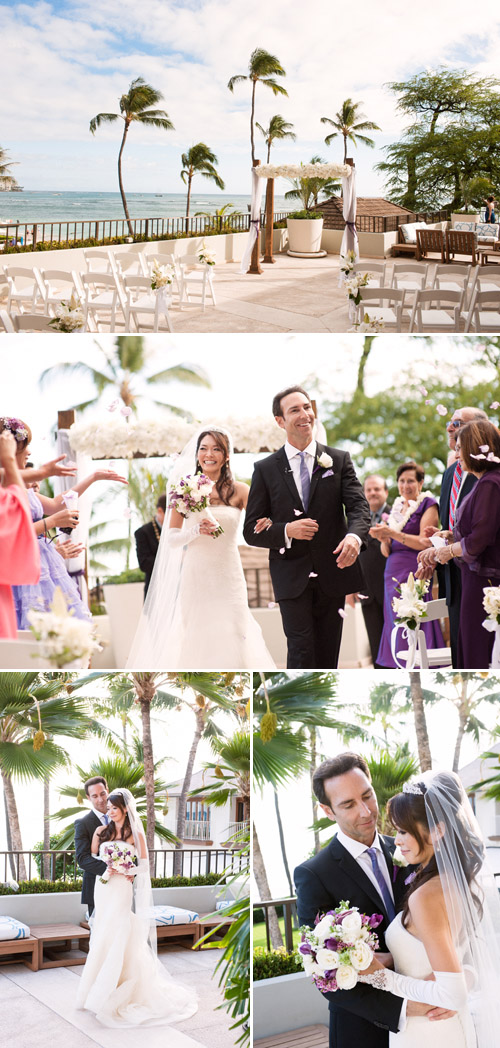 purple, lavender and white hawaii wedding at Halekulani Hotel, Honolulu, photos by Derek Wong