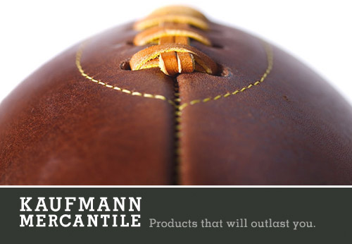 high quality groom and groomsmen's gifts, handmade leather football from Kaufmann Mercantile
