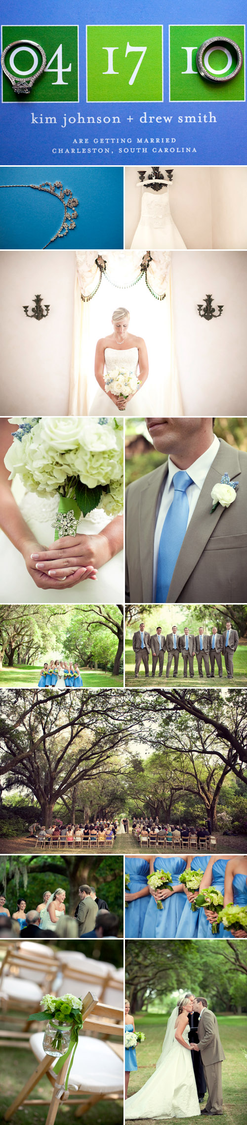 Charleston, South Carolina wedding at The Legare Waring House, sky blue and green wedding color palette, photos by The Schultzes 