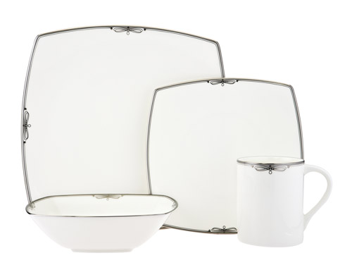 Platinum Ribbon romantic bridal dinnerware for your bridal registry from Mikasa