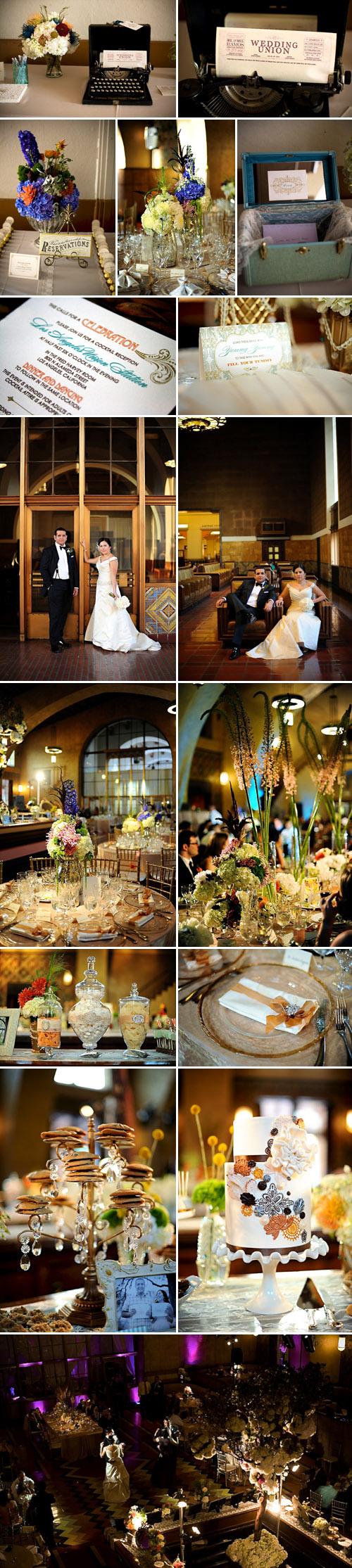 old hollywood glamour style wedding at the Fred Harvey Room at Los Angeles Union Station, photos by Hazelnut Photograhpy