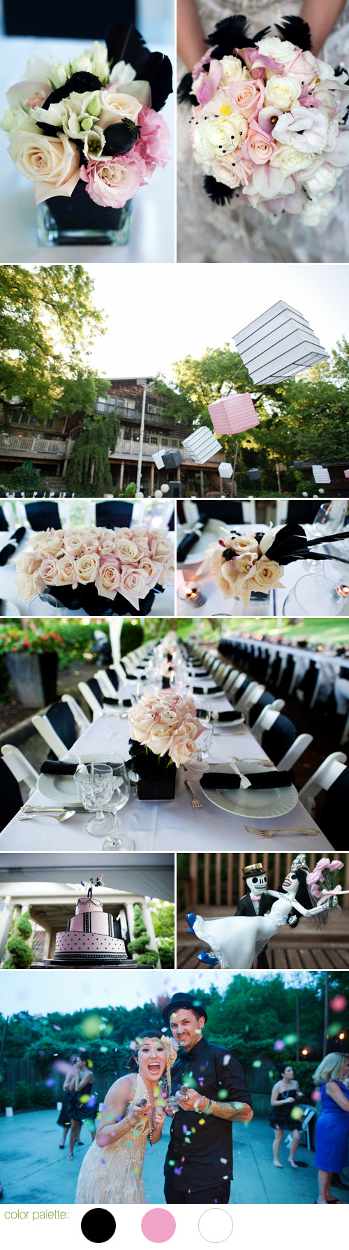 pink, black and white funky and fun vintage wedding style, images by Solar Photographers