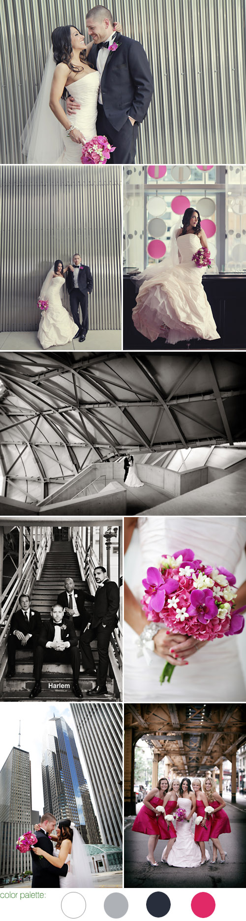 modern chicago real wedding at the Wit Hotel, pink, white, silver and navy wedding color palette, photos by Chris+Lynn