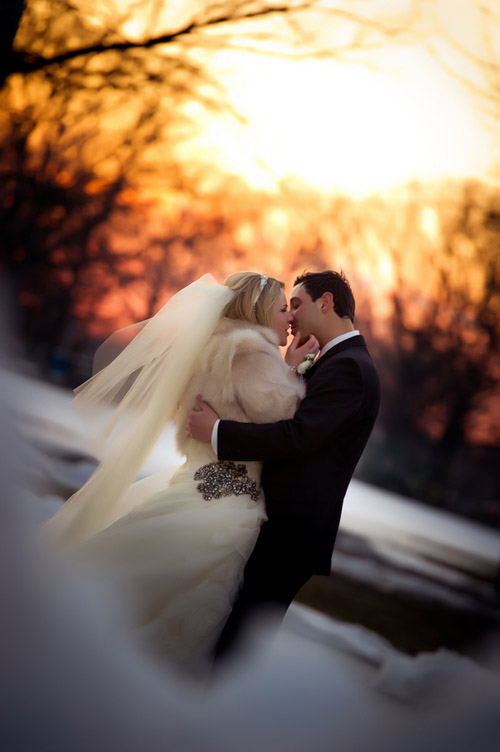 Winter wedding dress by Vera Wang with fur shrug, whimsical wedding at Please Touch Museum in Philadelphia, PA