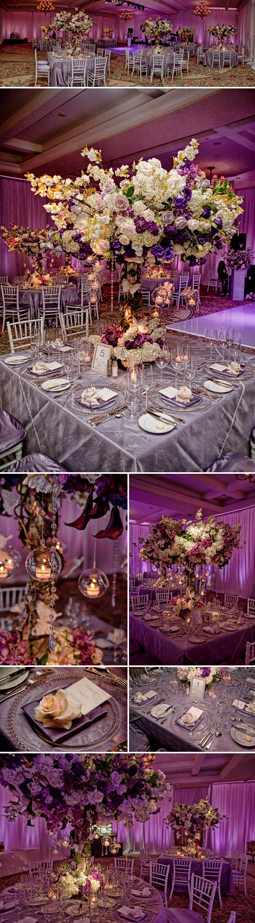 Purple wedding floral design by Nisie's Enchanted Florist, Montage Laguna Beach wedding, photos by Jason Lanier