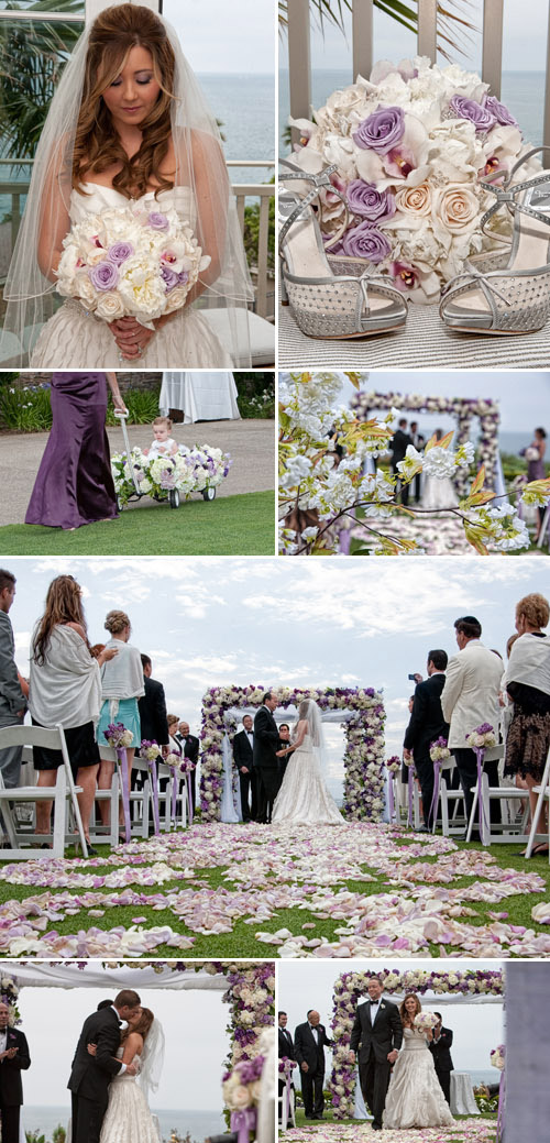 Purple wedding floral design by Nisie's Enchanted Florist, Montage Laguna Beach wedding, photos by Jason Lanier