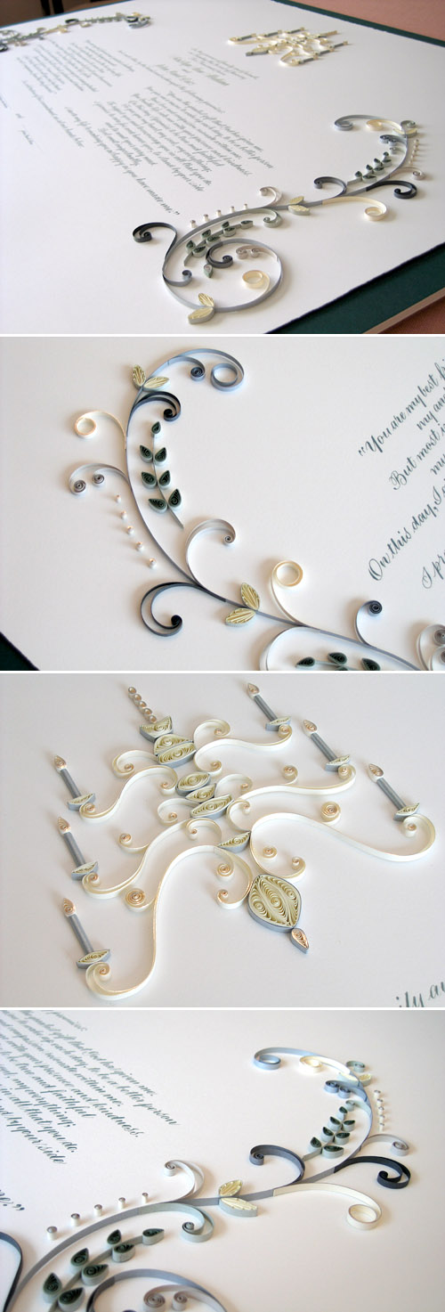 quilled mariage certificates by Ann Martin of All Things Paper, rolled paper art for weddings