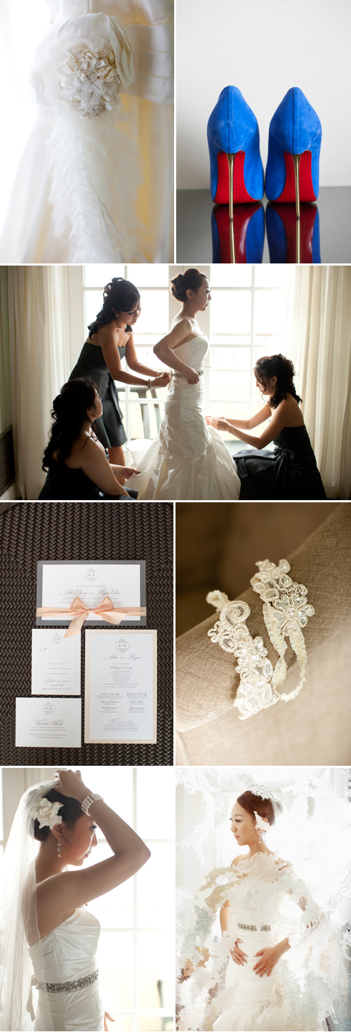 charcoal gray, silver, white and peach oceanside wedding at The Ritz-Carlton Laguna Niguel Dana Point, CA, planned by Details, Details and photographed by Roberto Valenzuela Photography