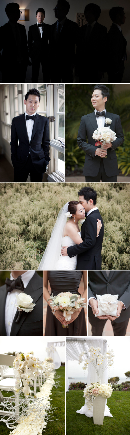 charcoal gray, silver, white and peach oceanside wedding at The Ritz-Carlton Laguna Niguel Dana Point, CA, planned by Details, Details and photographed by Roberto Valenzuela Photography