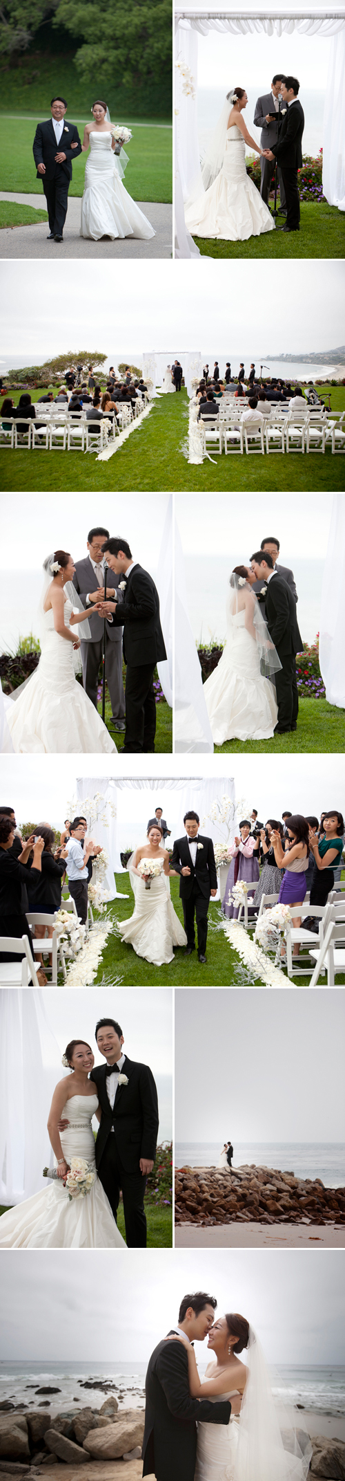 charcoal gray, silver, white and peach oceanside wedding at The Ritz-Carlton Laguna Niguel Dana Point, CA, planned by Details, Details and photographed by Roberto Valenzuela Photography