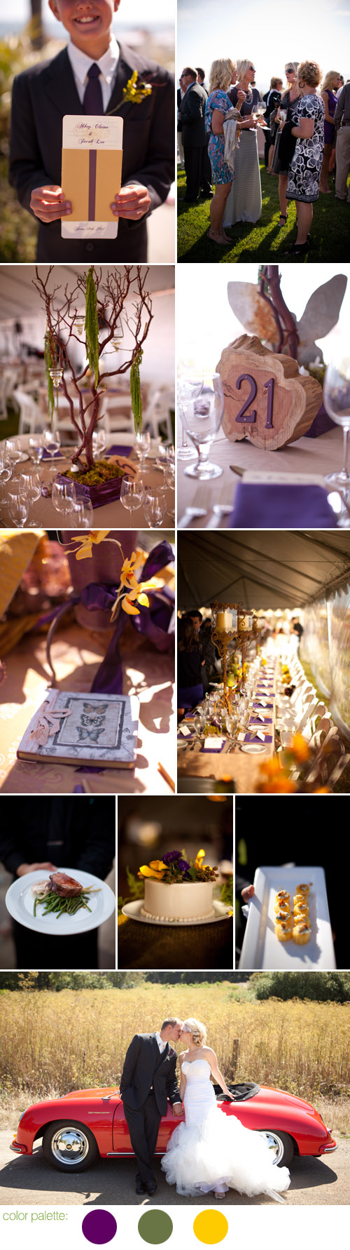 rustic chic california wedding at Dolphin Bay Resort, purple, green and gold butterfly wedding color ideas, photos by Schaap Studios