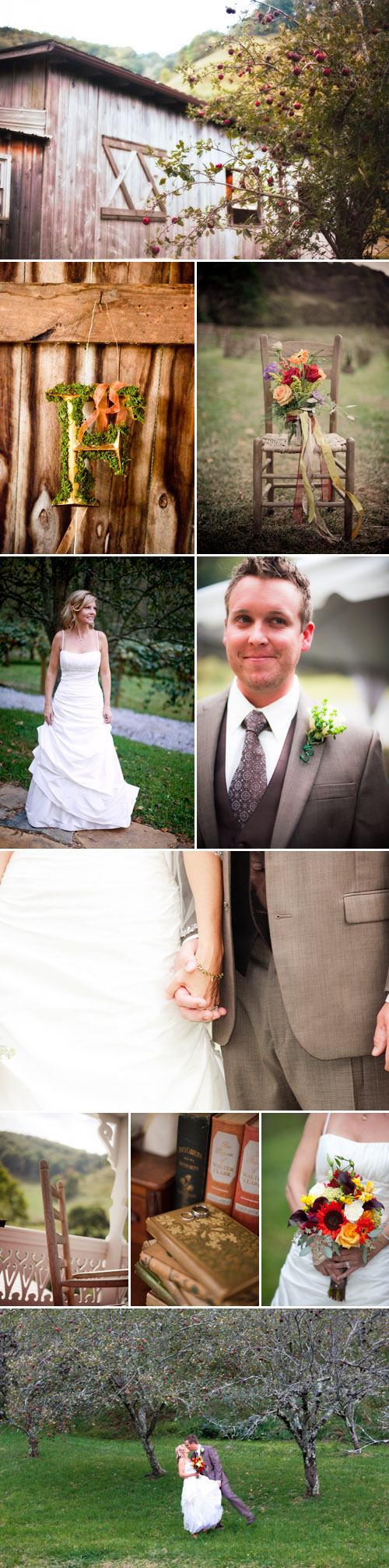 rustic fall colors apple orchard wedding at Old Orchard Creek in Lansing, North Carolina, wedding photos by Jeremie Barlow Photography