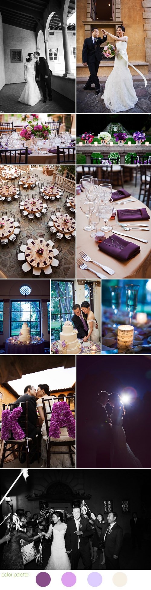 romantic diy wedding at Villa del Sol dOro in Southern California, purple, eggplant, lavender wedding color palette, photos by Duke Photography